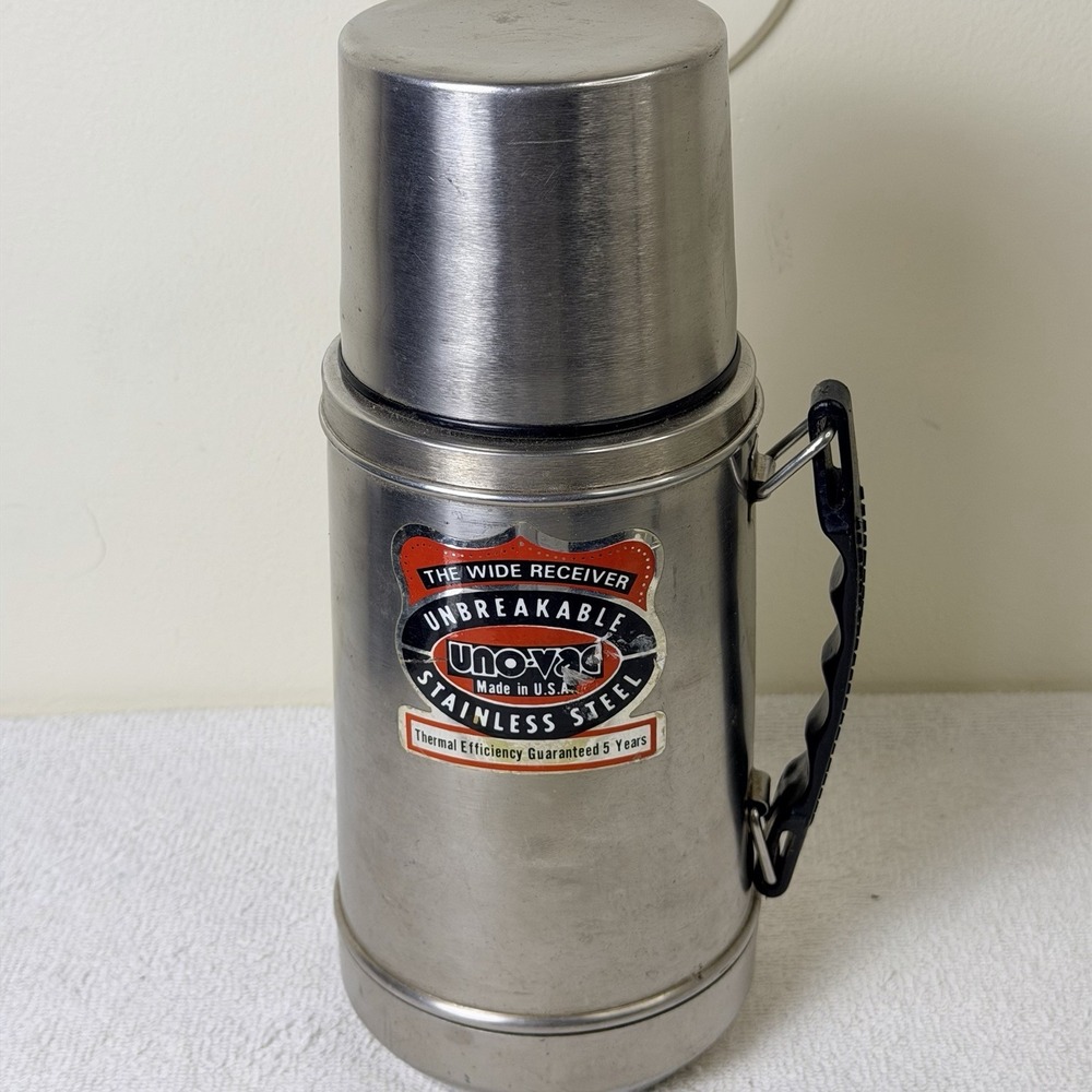 Vintage Uno-Vac 30ounce Wide Receiver Thermos Unbreakable Stainless-Steel -/3C